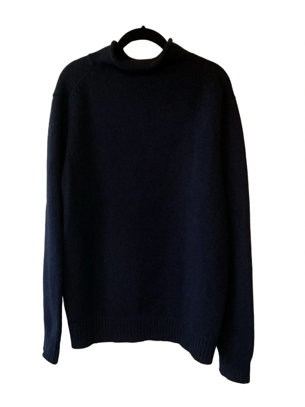 Men’s J. Crew 100% Lambswool Roll Neck Sweater Navy Size Large Cozy Preppy